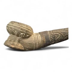 19th Century Indian Pipe – Carved Stone and Silver-Plated Metal