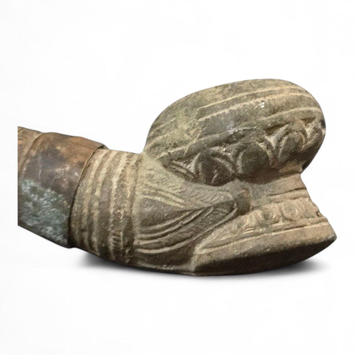 Artisanat Pipe indienne du XIXe siècle - Pierre sculptée et métal plaqué argent en vente