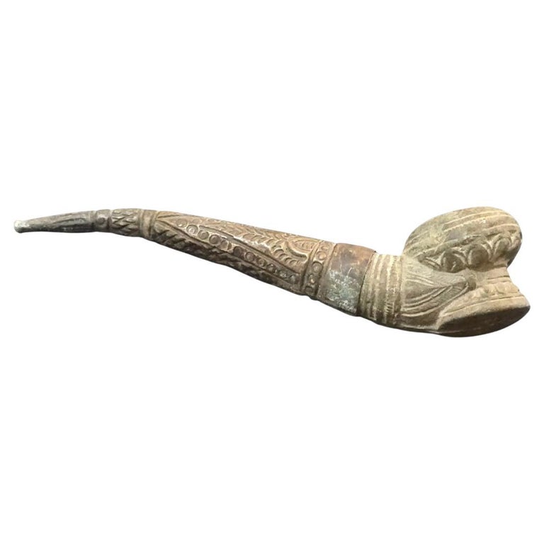 19th Century Indian Pipe – Carved Stone and Silver-Plated Metal For Sale at  1stDibs