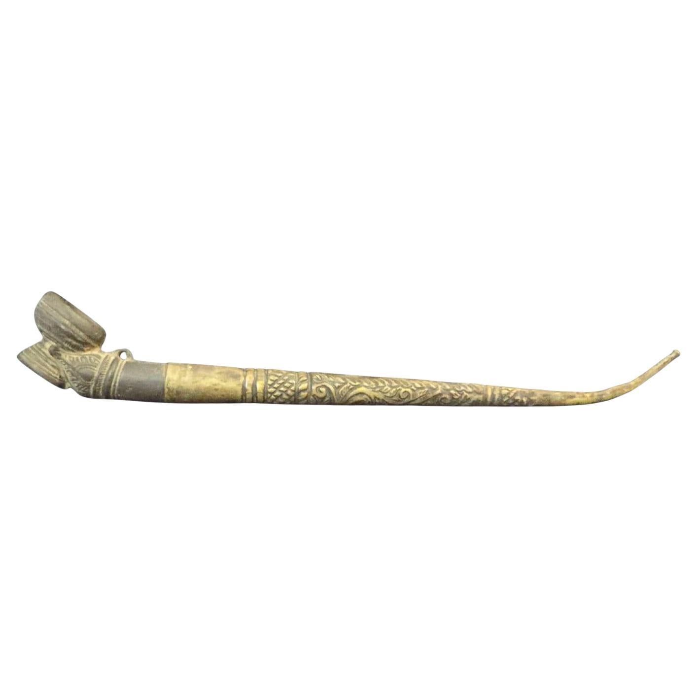 19th Century Indian Pipe – Carved Stone and Silver-Plated Metal