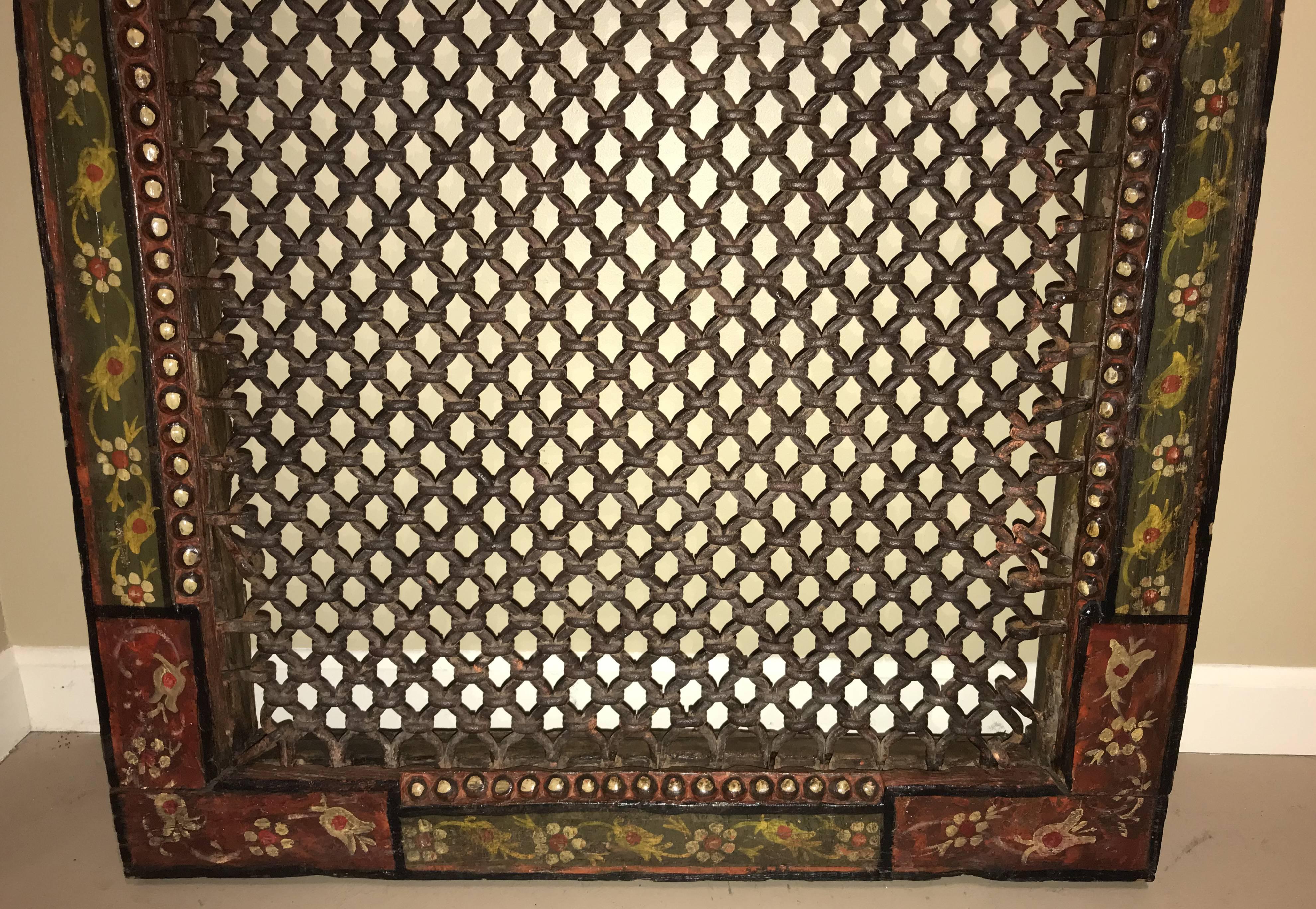 Metalwork 19th Century Indian Polychrome Wood and Wrought Iron Surround or Panel