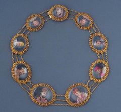 19th Century Indian Portrait Miniatures Set in a Gold Necklace