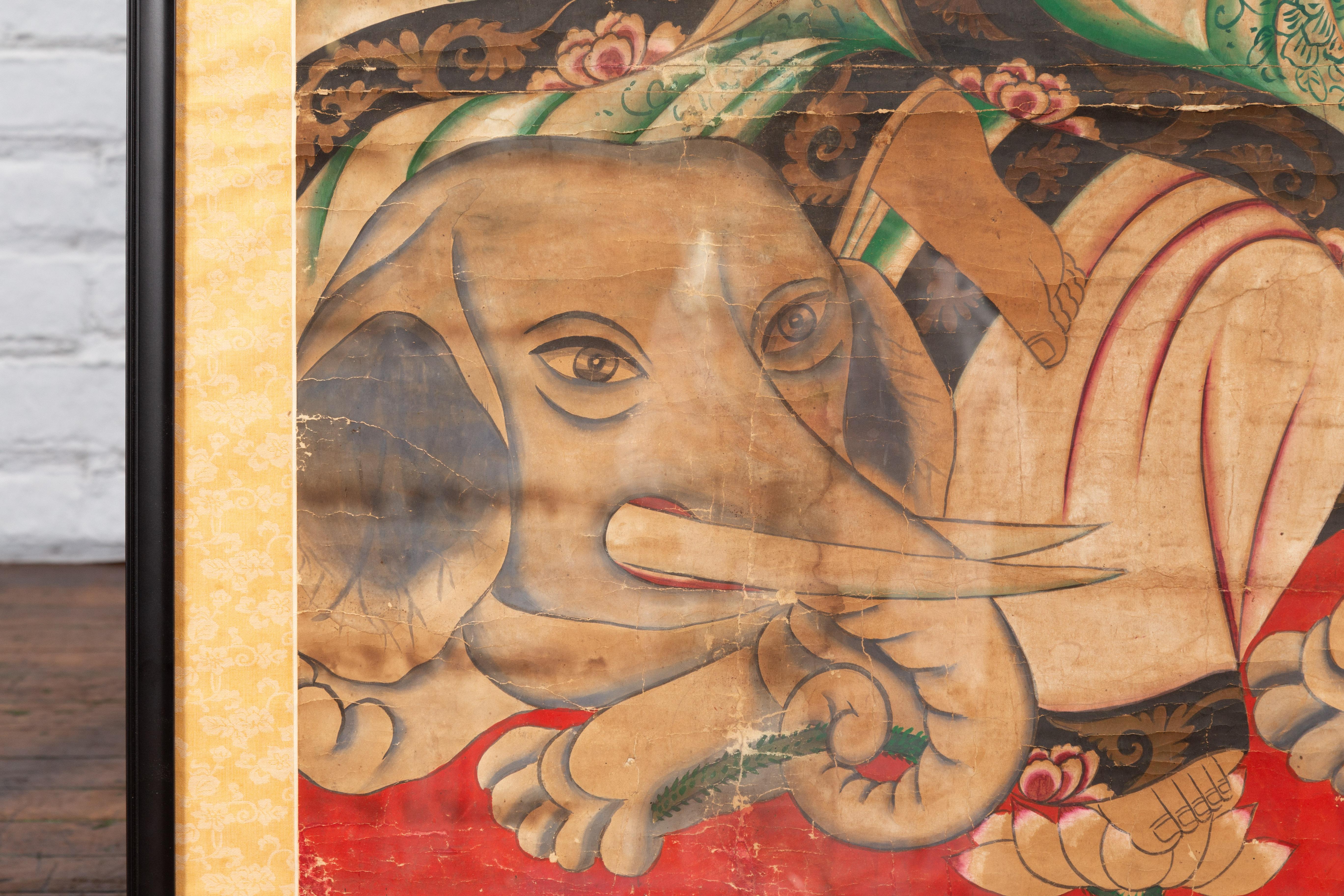 Indischer Druck des 19. Jahrhunderts mit Guanyin, dem Bodhisattva der Empathie für Elefanten im Angebot 7
