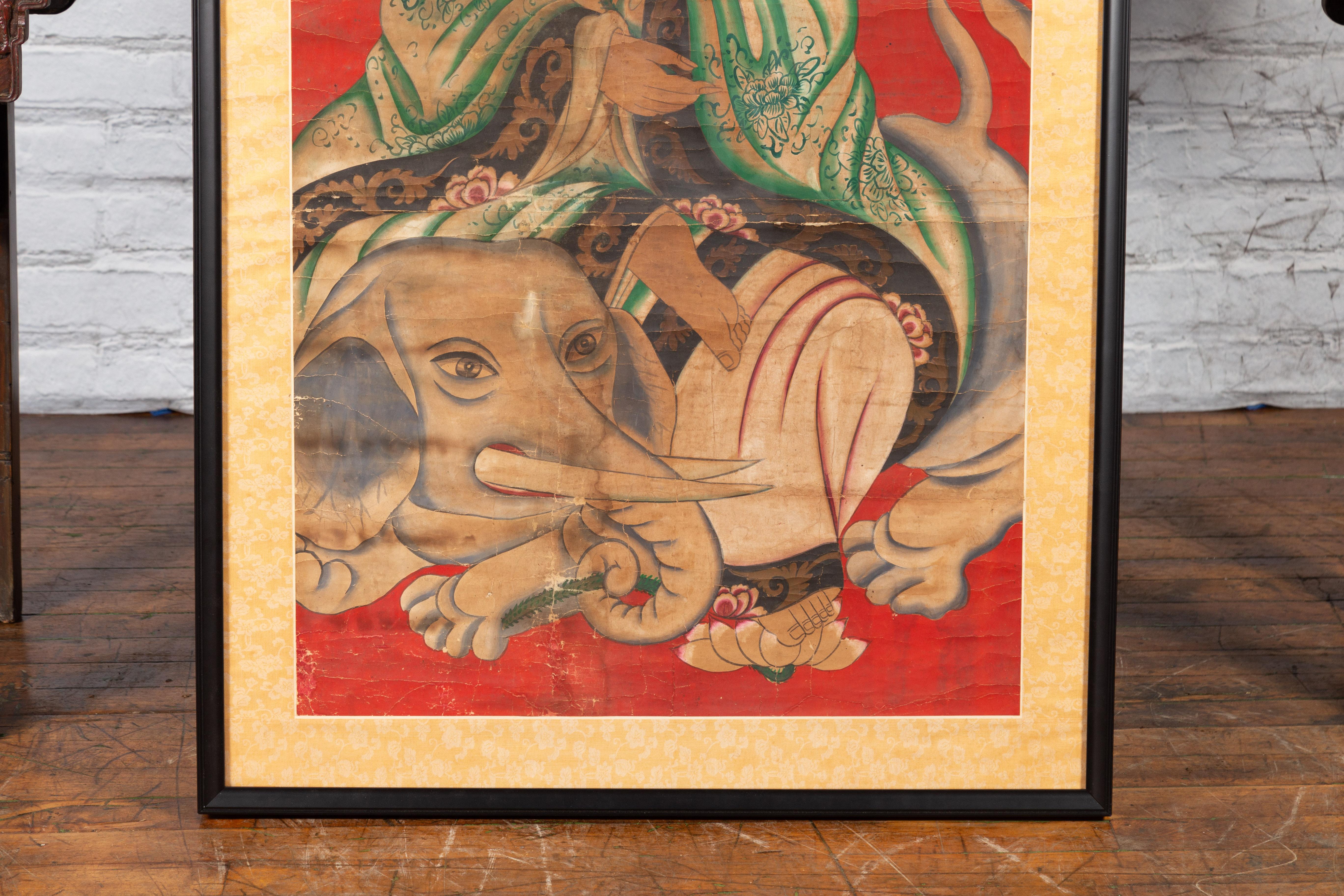 Indischer Druck des 19. Jahrhunderts mit Guanyin, dem Bodhisattva der Empathie für Elefanten im Angebot 1