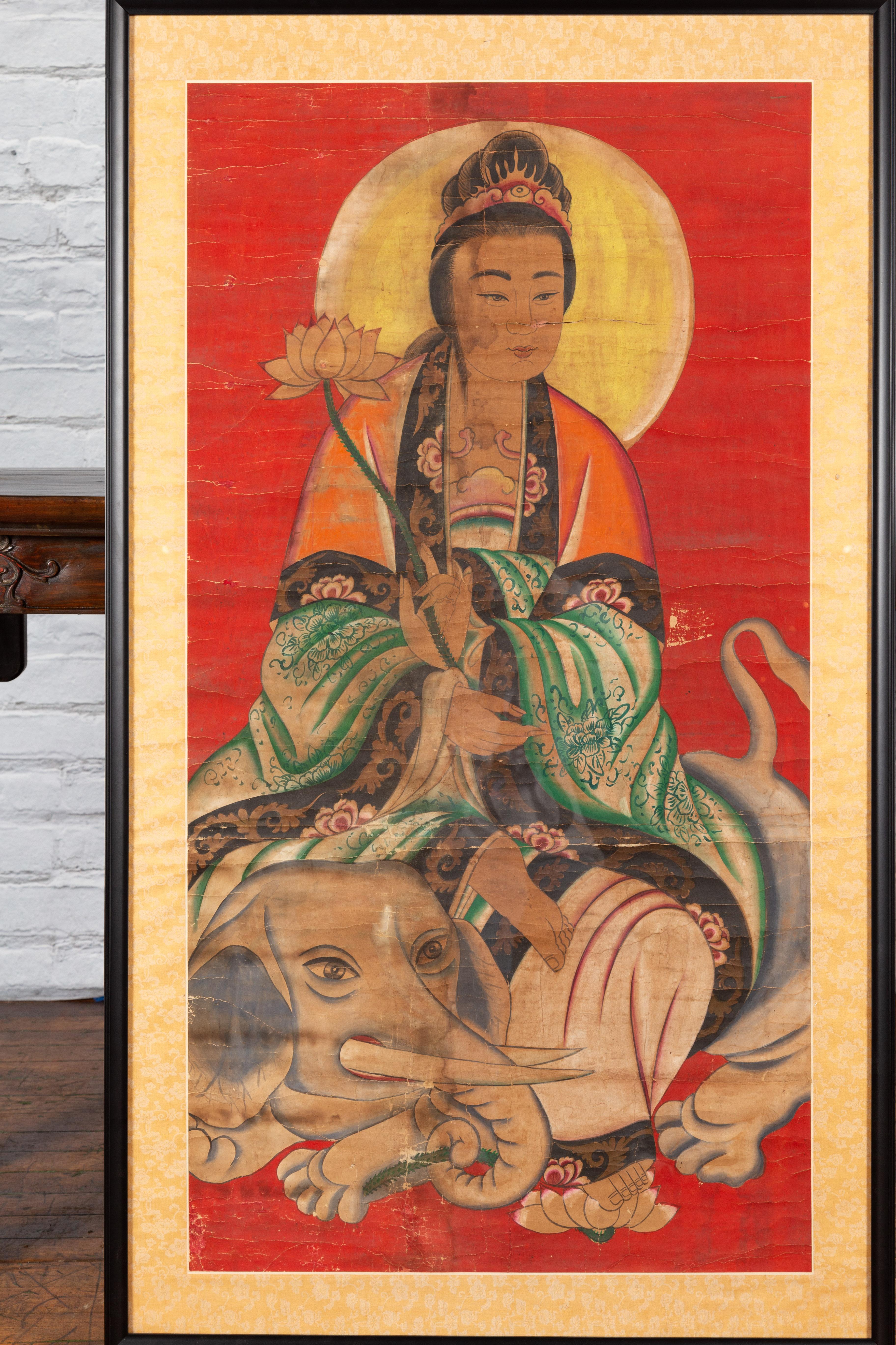 19th Century Indian Print with Guanyin the Bodhisattva of Compassion on Elephant For Sale 2