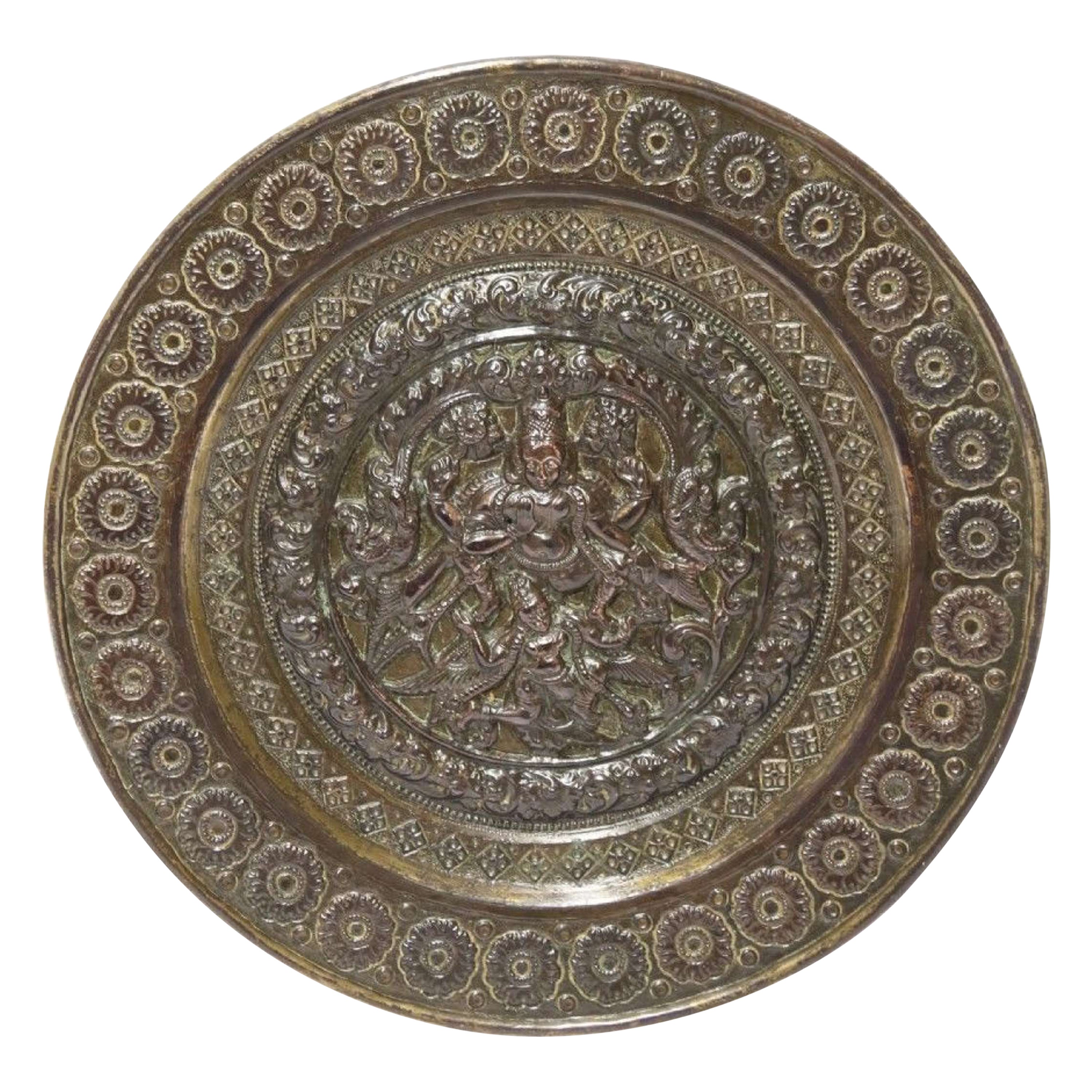 Indische Raj-Plakette des 19. Jahrhunderts aus Kupfer und Messing, um 1880