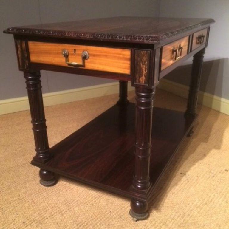 19th Century Indian Rosewood, Satinwood, Ebony & Calamander Centre Library Table For Sale 1