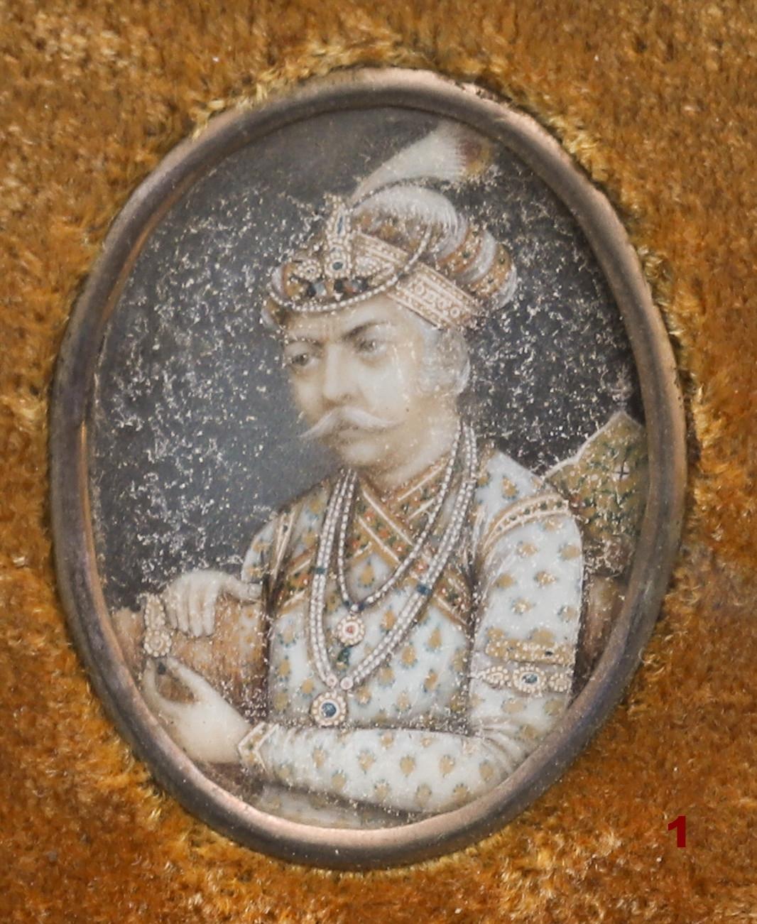 Pinturas en miniatura de los siete gobernantes mogoles de la India del siglo XIX en Excelente estado para la venta en Malmö, SE