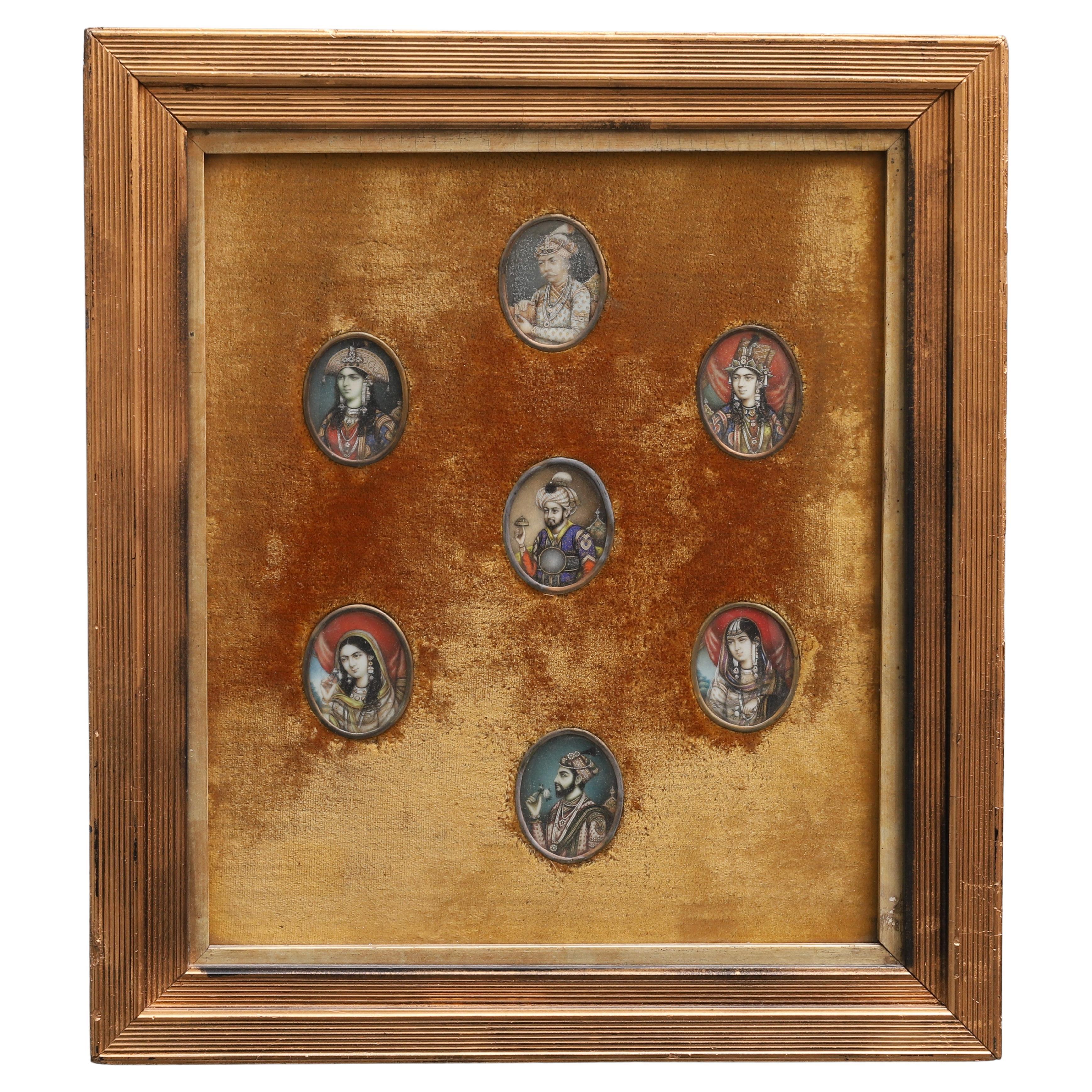 Pinturas en miniatura de los siete gobernantes mogoles de la India del siglo XIX en venta