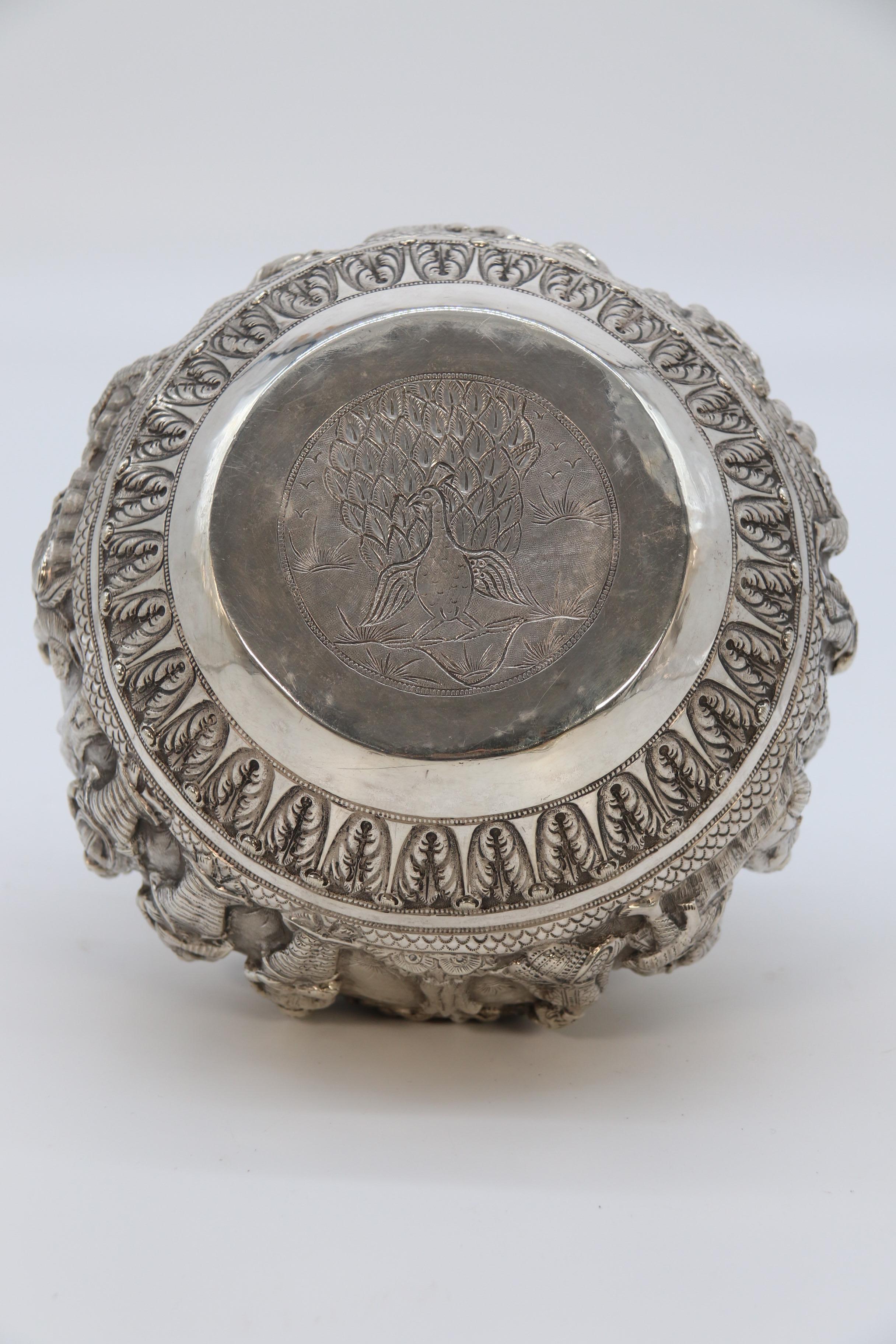 19th century Indian silver Raj period deep relief repousse work bowl circa 1870 For Sale 7