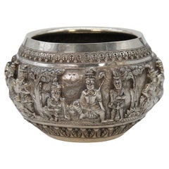 Used 19th century Indian silver Raj period deep relief repousse work bowl circa 1870