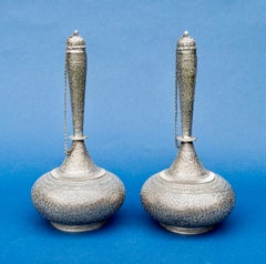 19th Century Indian Silver Rosewater Bottles
