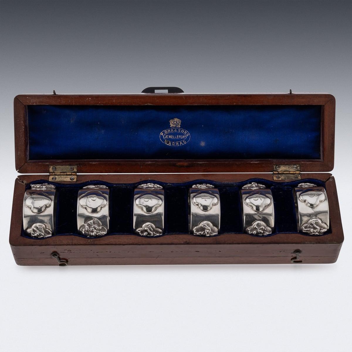Altro Set di sei portatovaglioli in argento massiccio indiano del XIX secolo, P. Orr & Sons in vendita