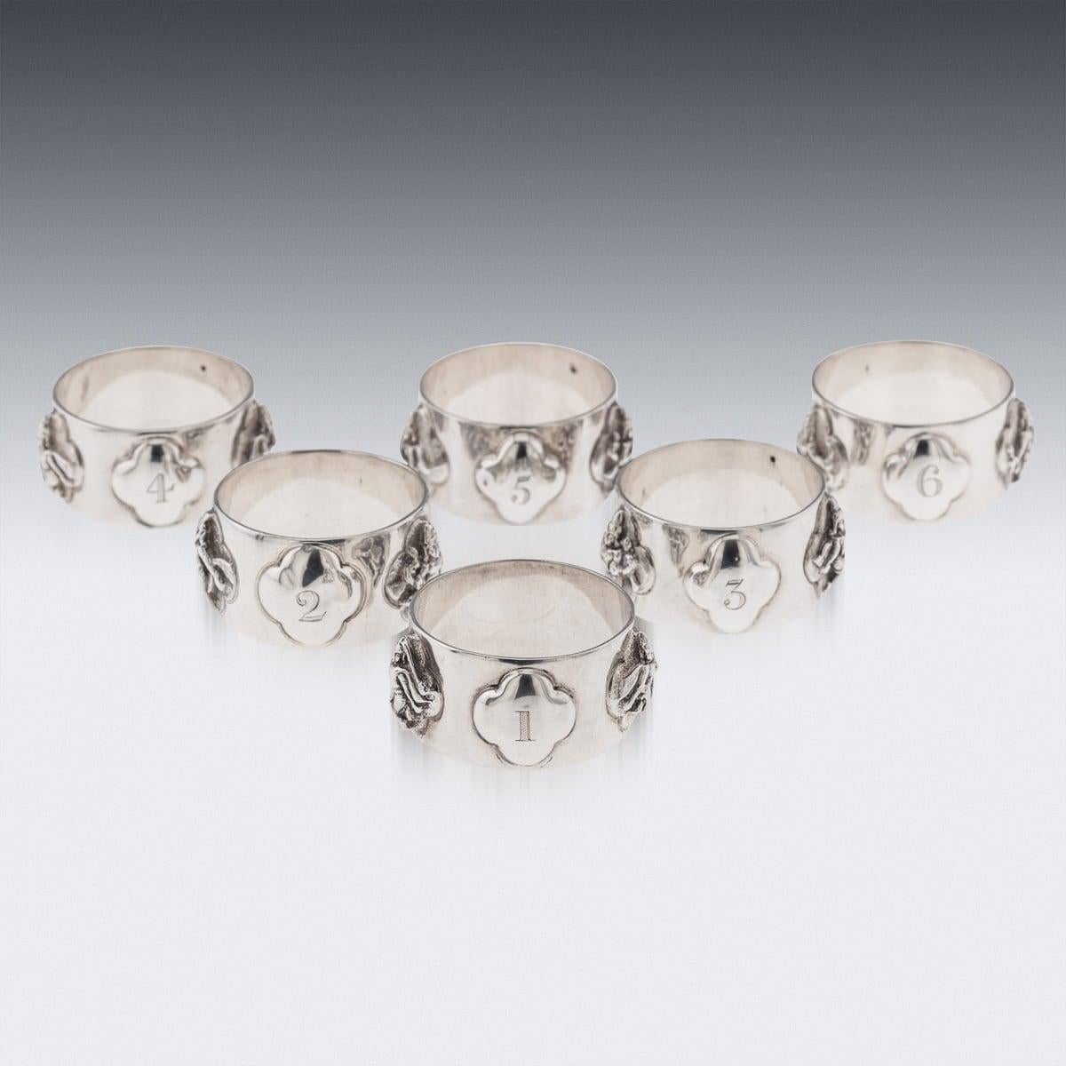 Indiano Set di sei portatovaglioli in argento massiccio indiano del XIX secolo, P. Orr & Sons in vendita