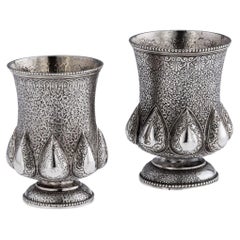 19th Century Indian Solid Silver Coriander Pattern Beakers, Lucknow, c.1860