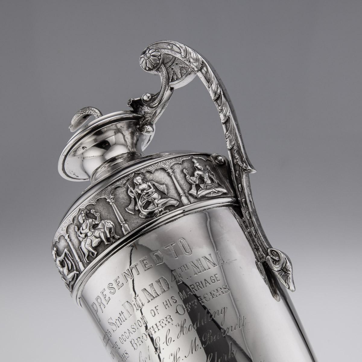 19th Century Indian Solid Silver Presentation Ewer, P.Orr & Sons, c.1880 2