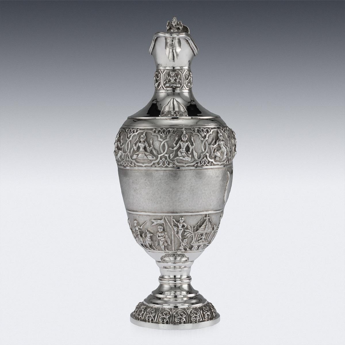 19th Century Indian Solid Silver Swami Ewer, Madras, circa 1880 In Good Condition In Royal Tunbridge Wells, Kent