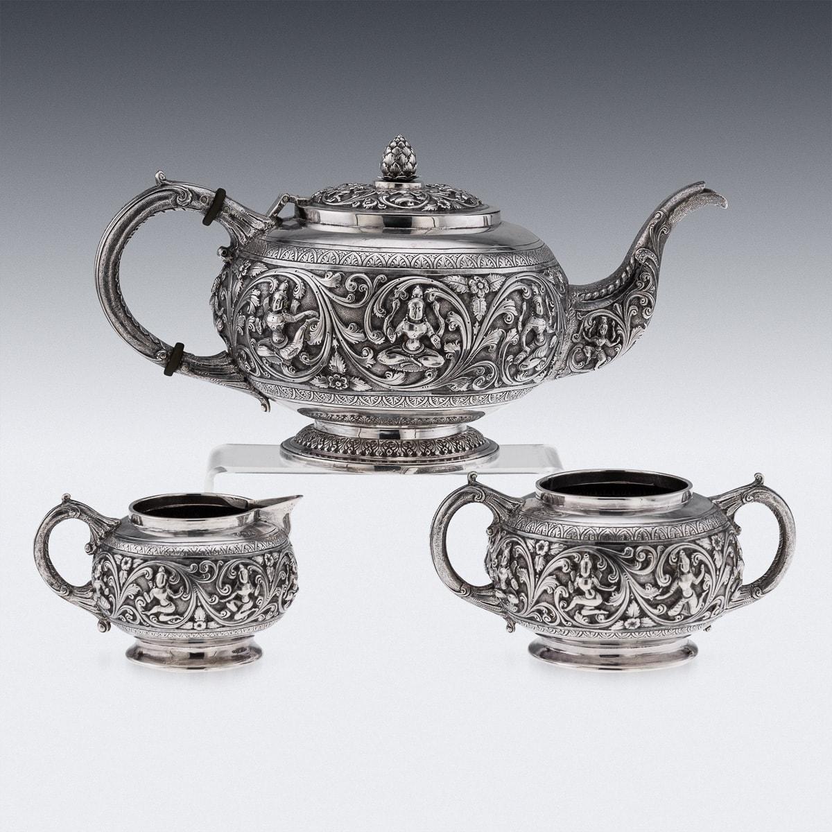 19th Century Indian Solid Silver Swami Tea Set, Daday Khan, Madras c.1880 In Good Condition In Royal Tunbridge Wells, Kent