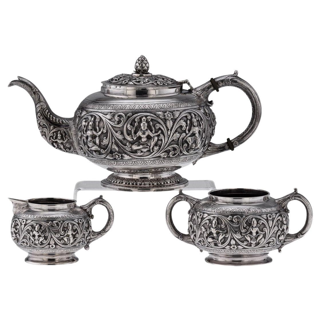 19th Century Indian Solid Silver Swami Tea Set, Daday Khan, Madras c.1880