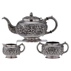 Antique 19th Century Indian Solid Silver Swami Tea Set, Daday Khan, Madras c.1880