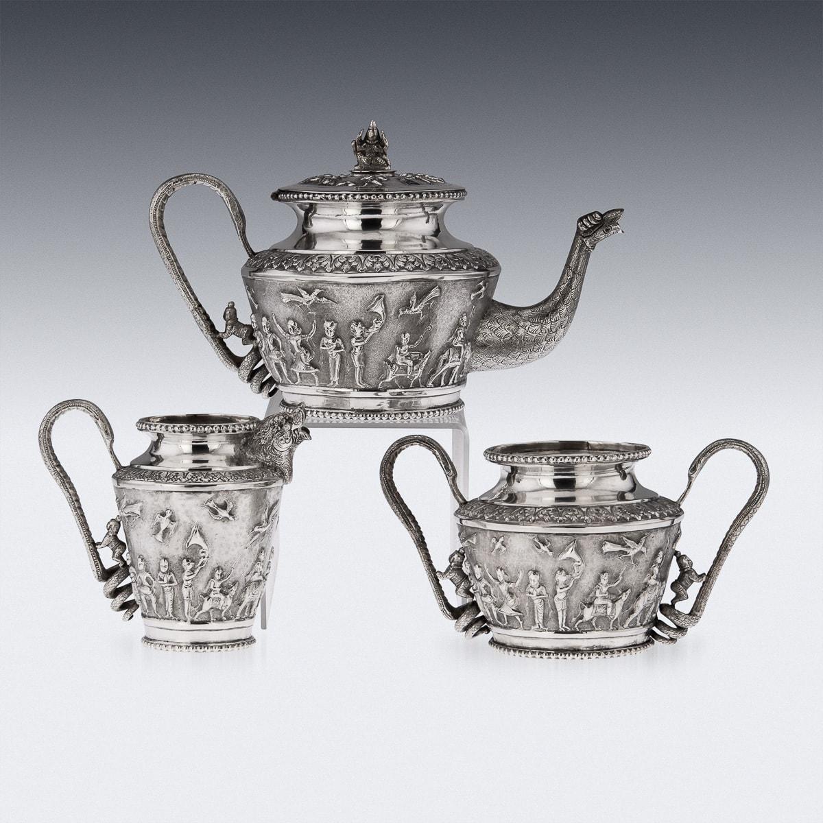 19th Century Indian Solid Silver Swami Tea Set, Madras, c.1880 In Good Condition In Royal Tunbridge Wells, Kent