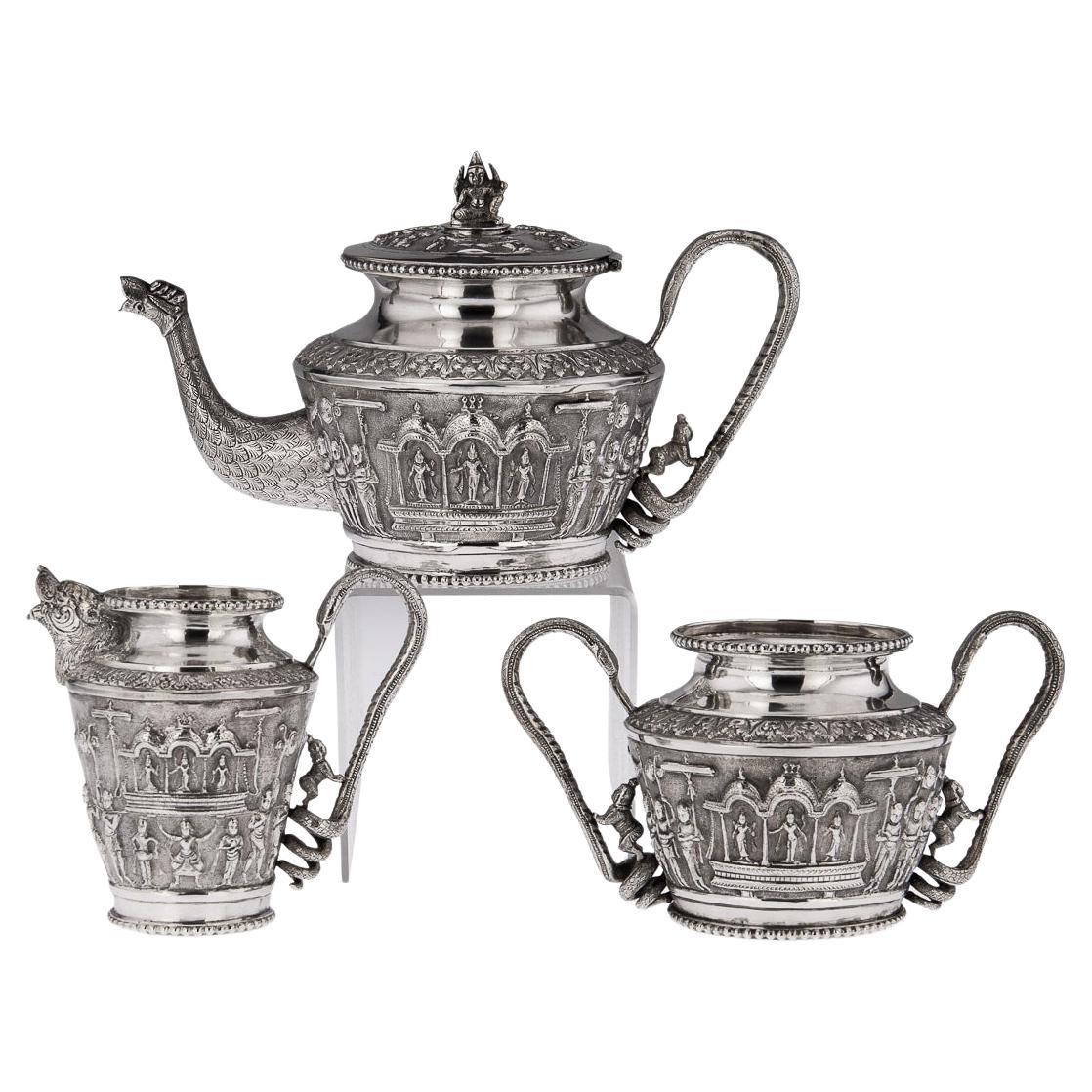 19th Century Indian Solid Silver Swami Tea Set, Madras, c.1880