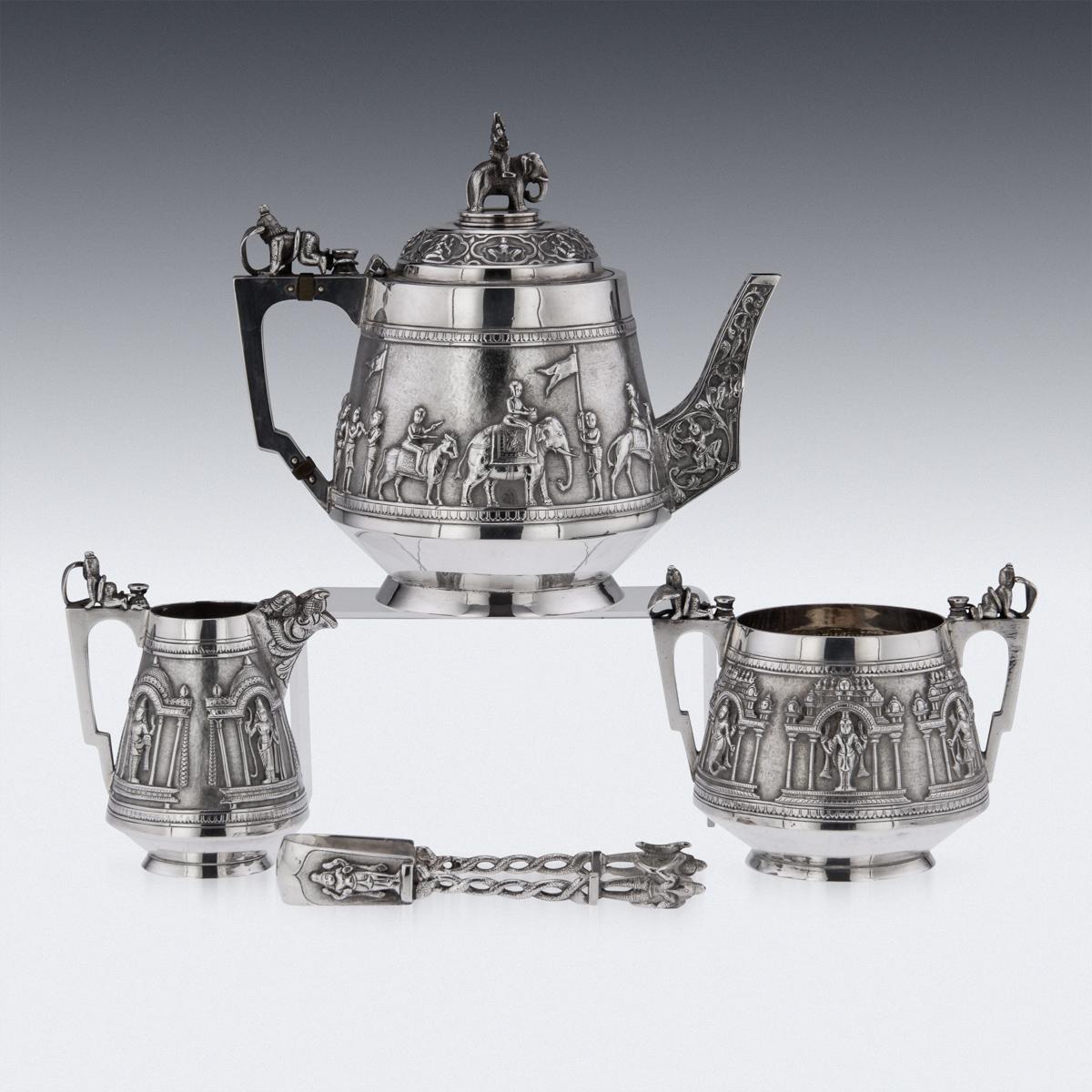 19th Century Indian Solid Silver Swami Tea Set, P. Orr & Sons, Madras, c.1880 In Good Condition In Royal Tunbridge Wells, Kent