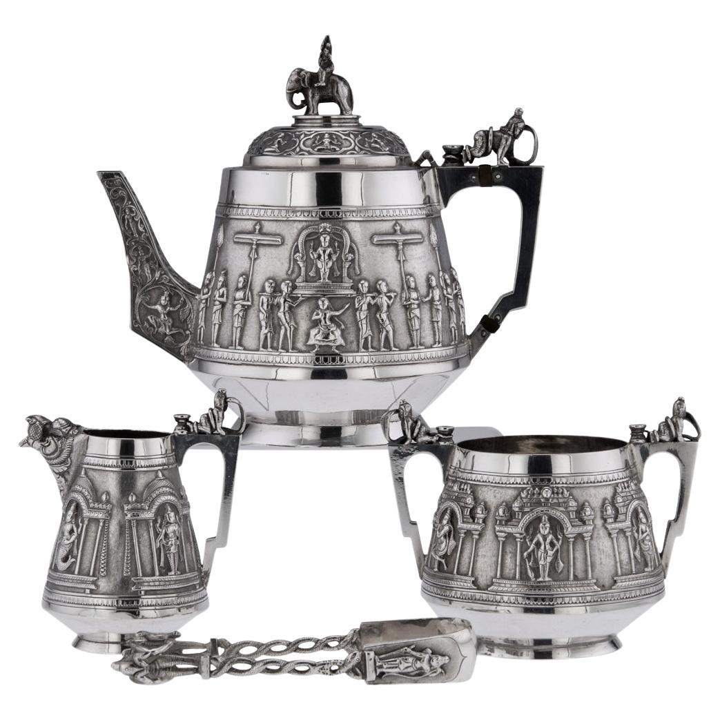 19th Century Indian Solid Silver Swami Tea Set, P. Orr & Sons, Madras, c.1880