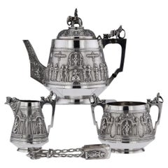 Antique 19th Century Indian Solid Silver Swami Tea Set, P. Orr & Sons, Madras, c.1880