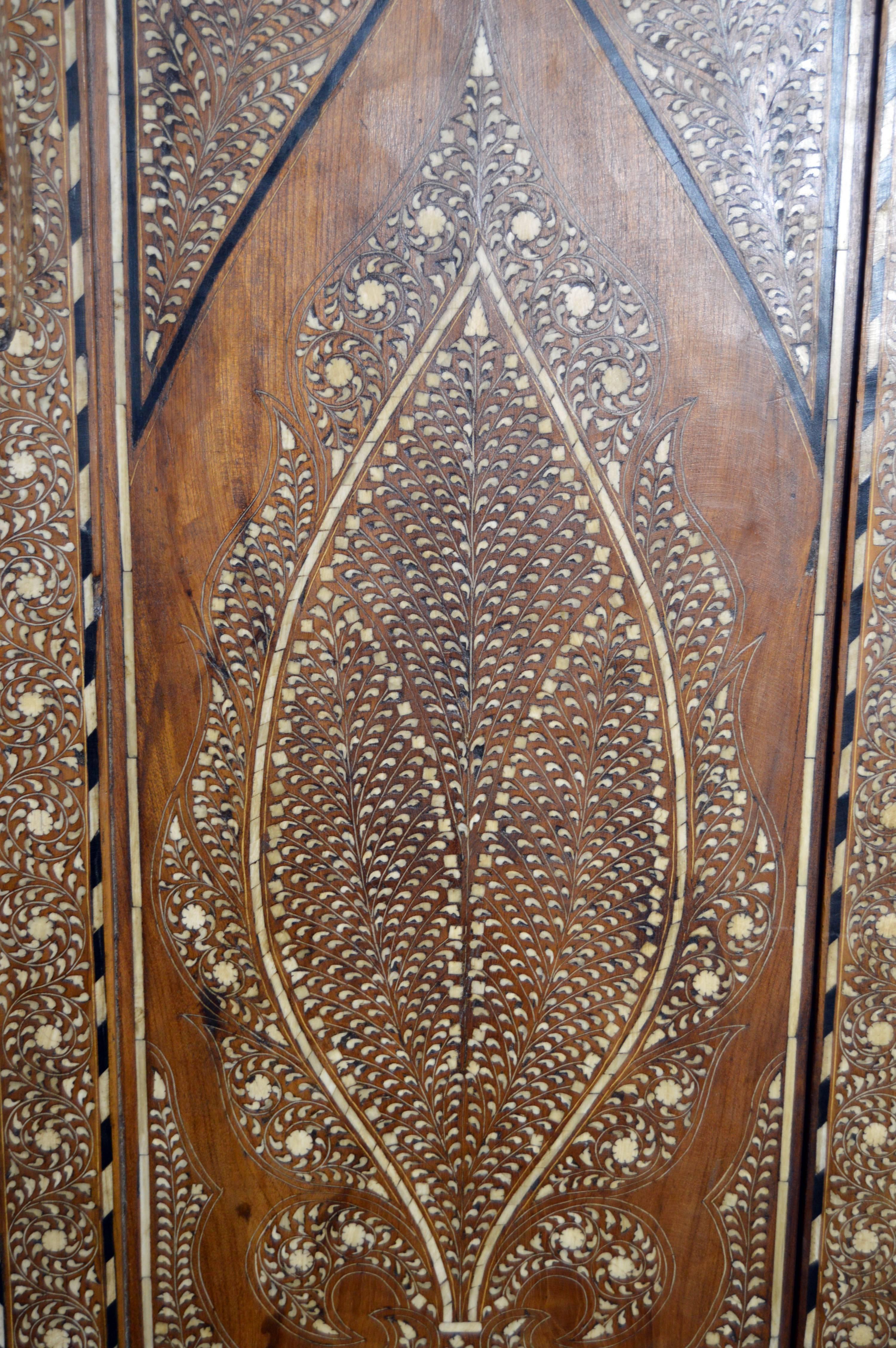 19th Century Indian Wood Armoire with Ebony, Bone Inlay and Geometric Motifs In Good Condition In Yonkers, NY