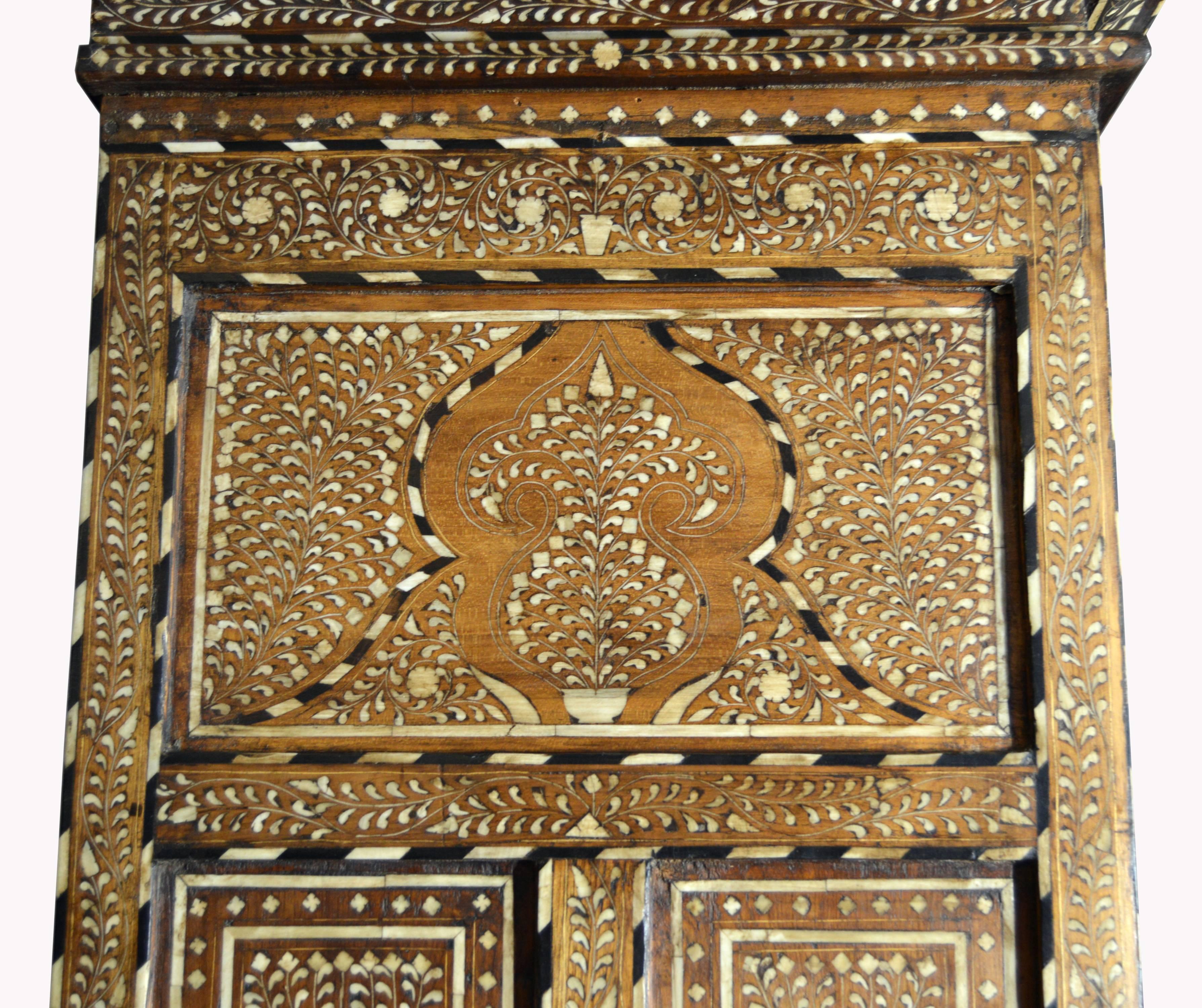 19th Century Indian Wood Armoire with Ebony, Bone Inlay and Geometric Motifs 5