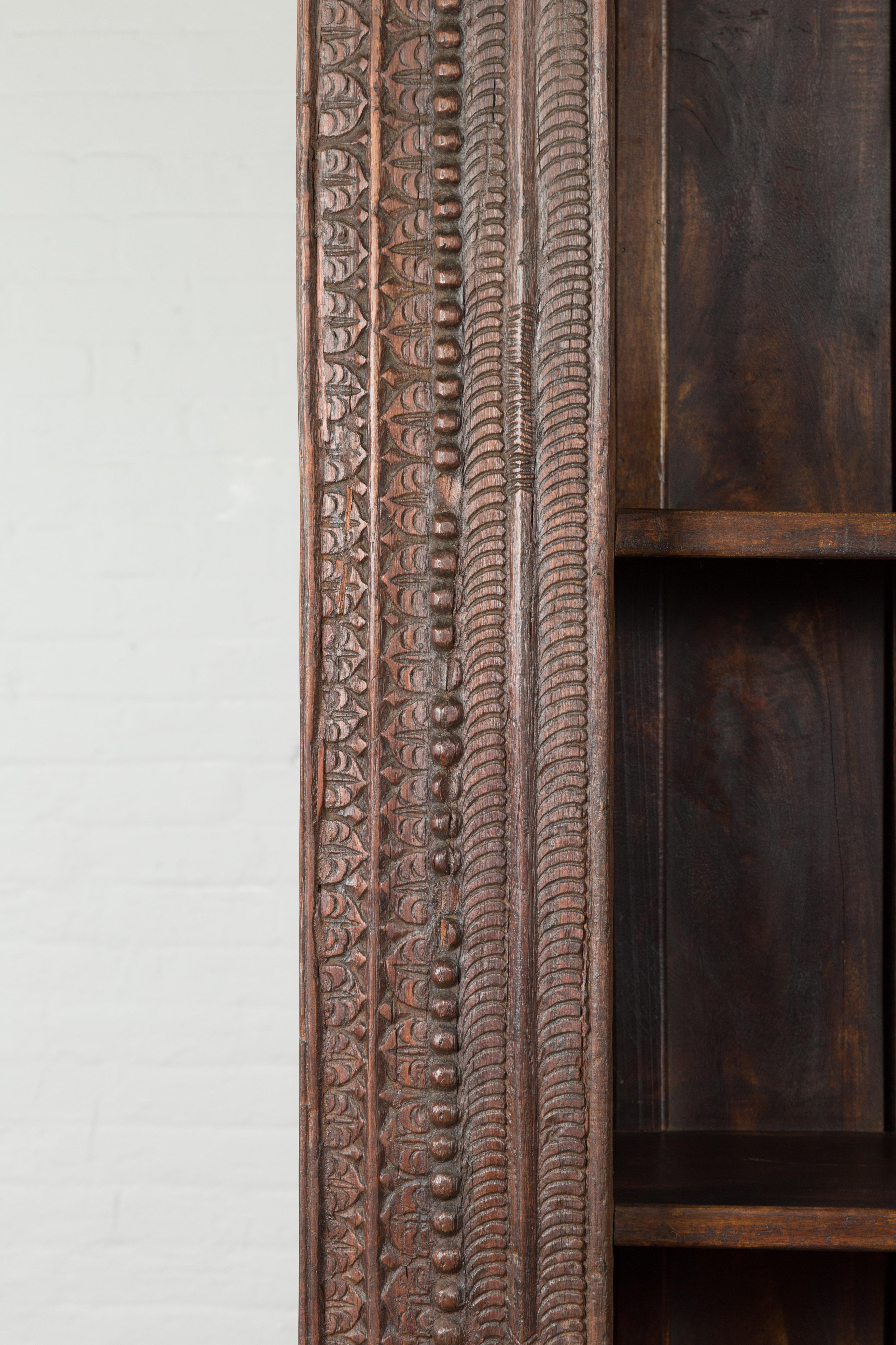 19th Century Indian Wooden Bookcase from Gujarat with Carved Friezes and Rosette For Sale 4
