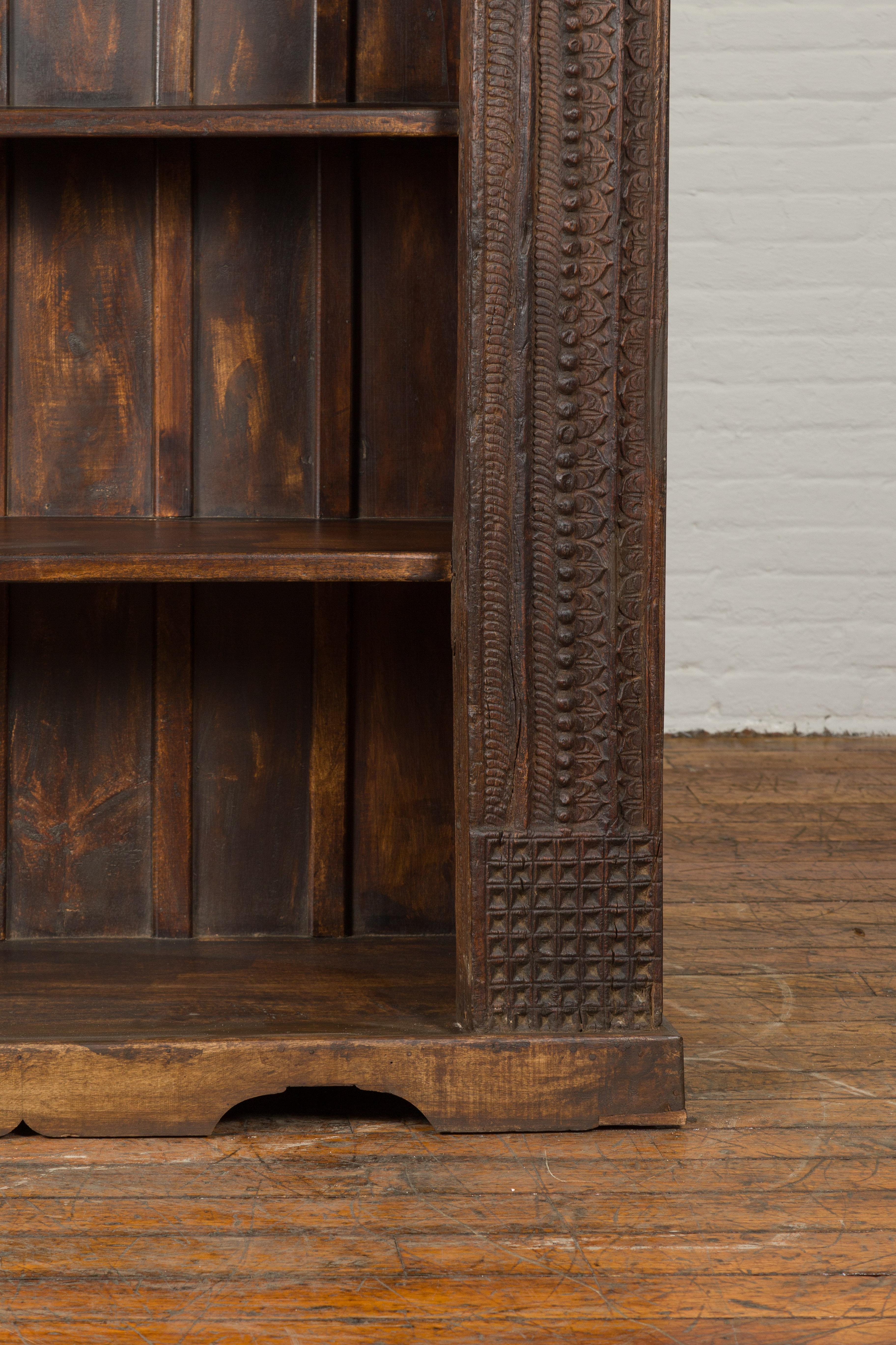 19th Century Indian Wooden Bookcase from Gujarat with Carved Friezes and Rosette For Sale 6