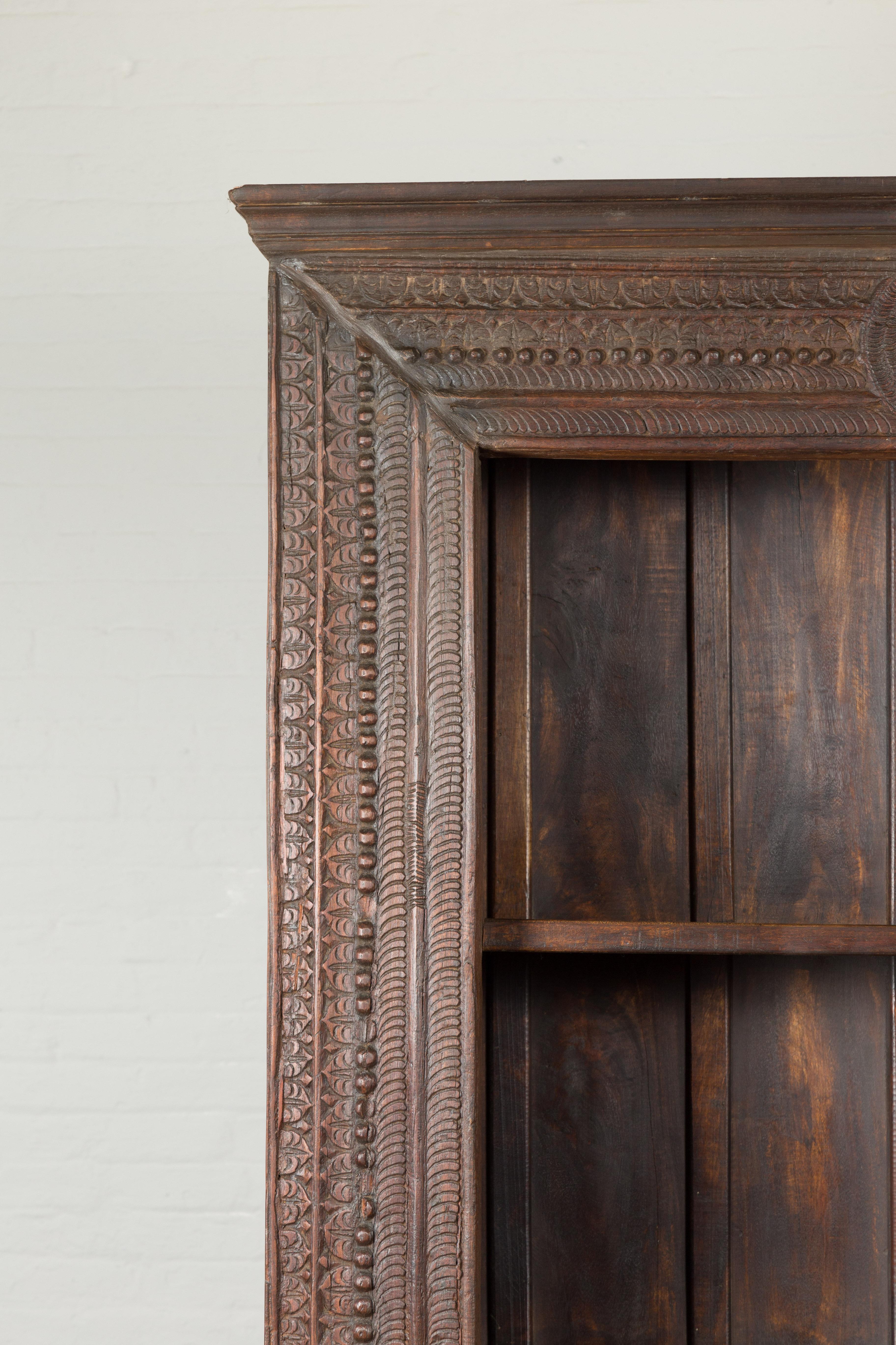 19th Century Indian Wooden Bookcase from Gujarat with Carved Friezes and Rosette For Sale 2