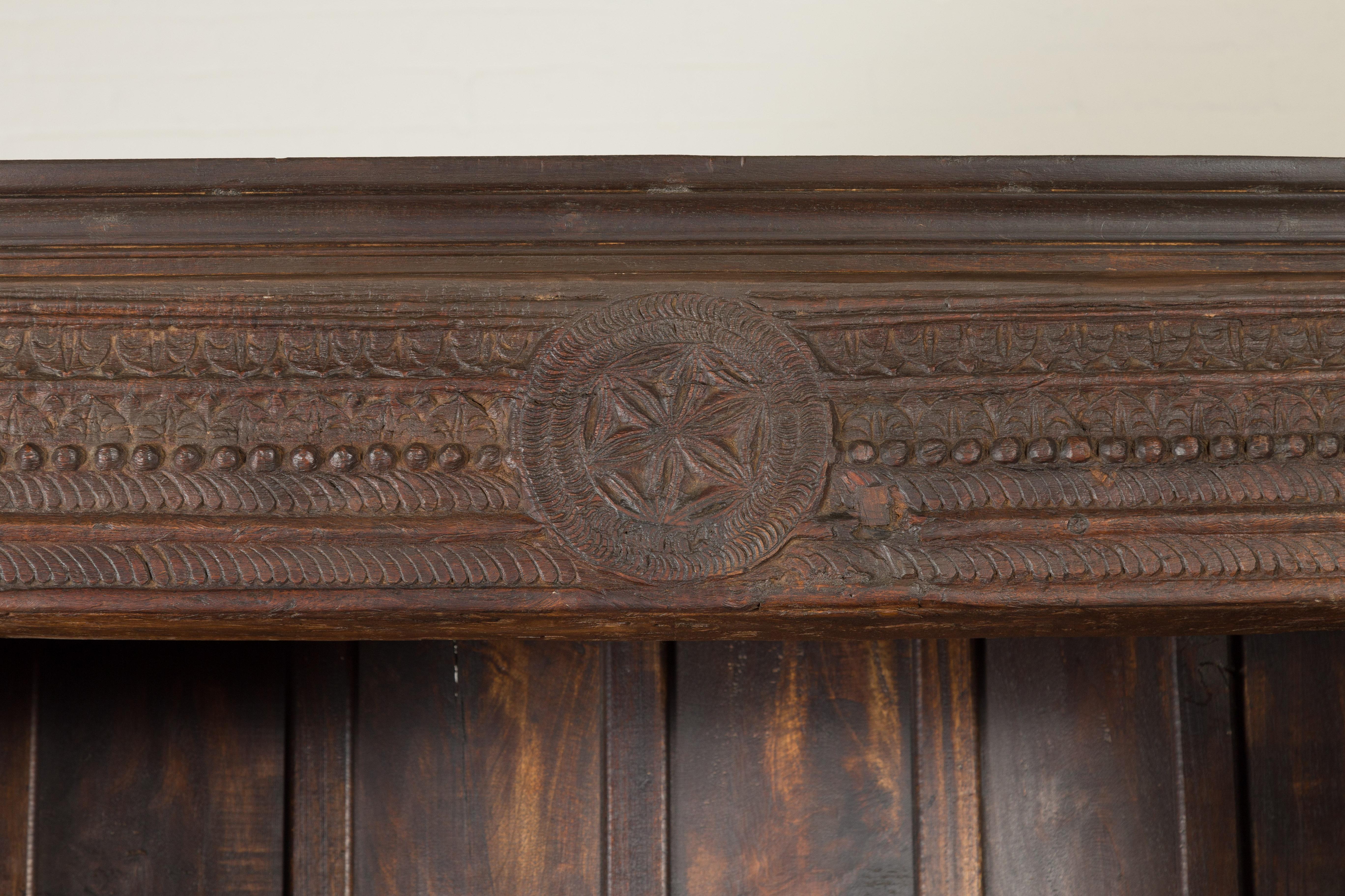 19th Century Indian Wooden Bookcase from Gujarat with Carved Friezes and Rosette For Sale 3