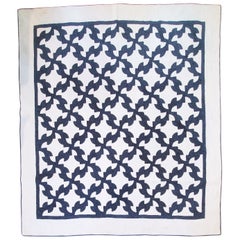 Antique 19th Century Indigo and White Drunker's Path Quilt