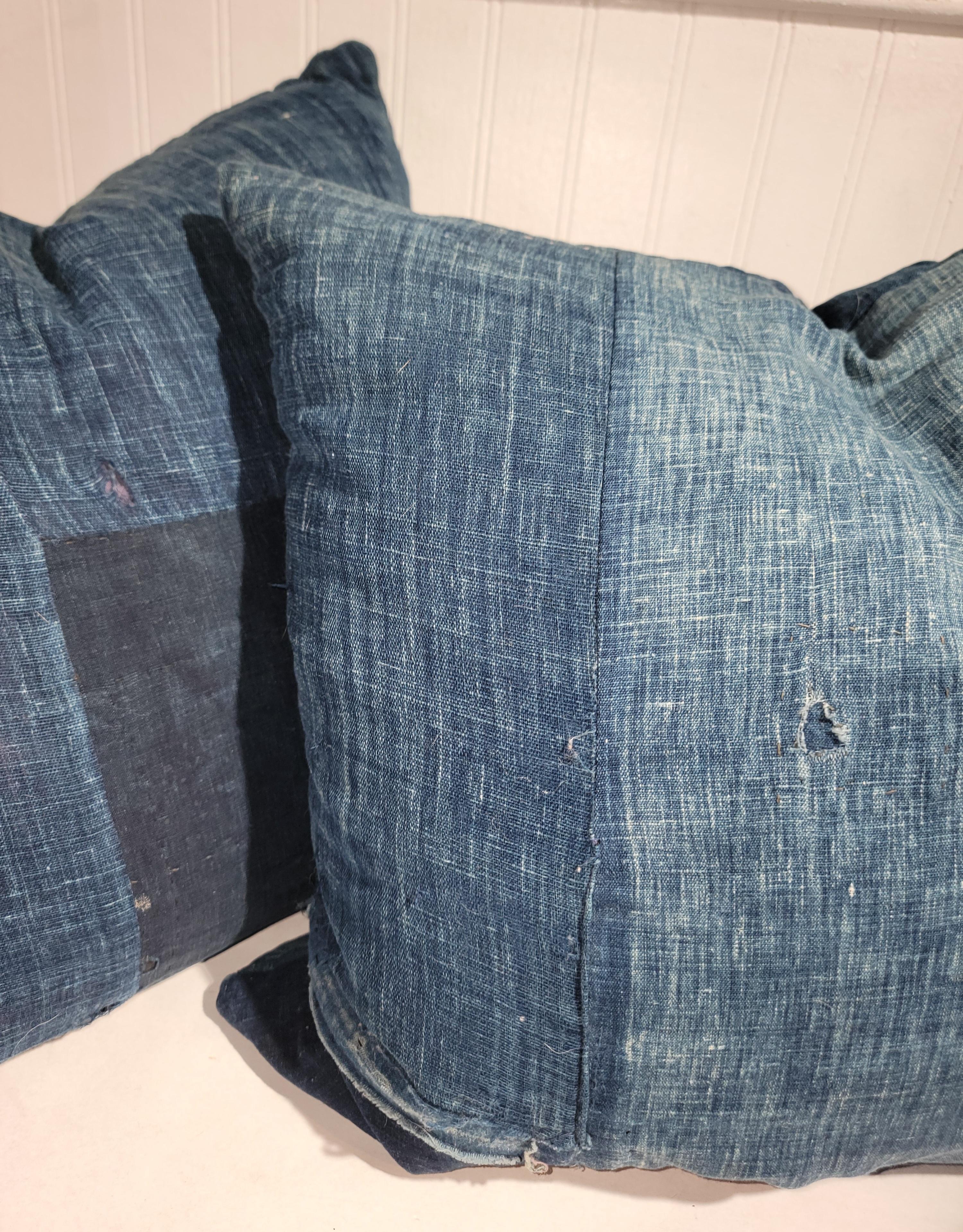 Stile Adirondack Cuscini in lino blu indaco del XIX secolo in vendita