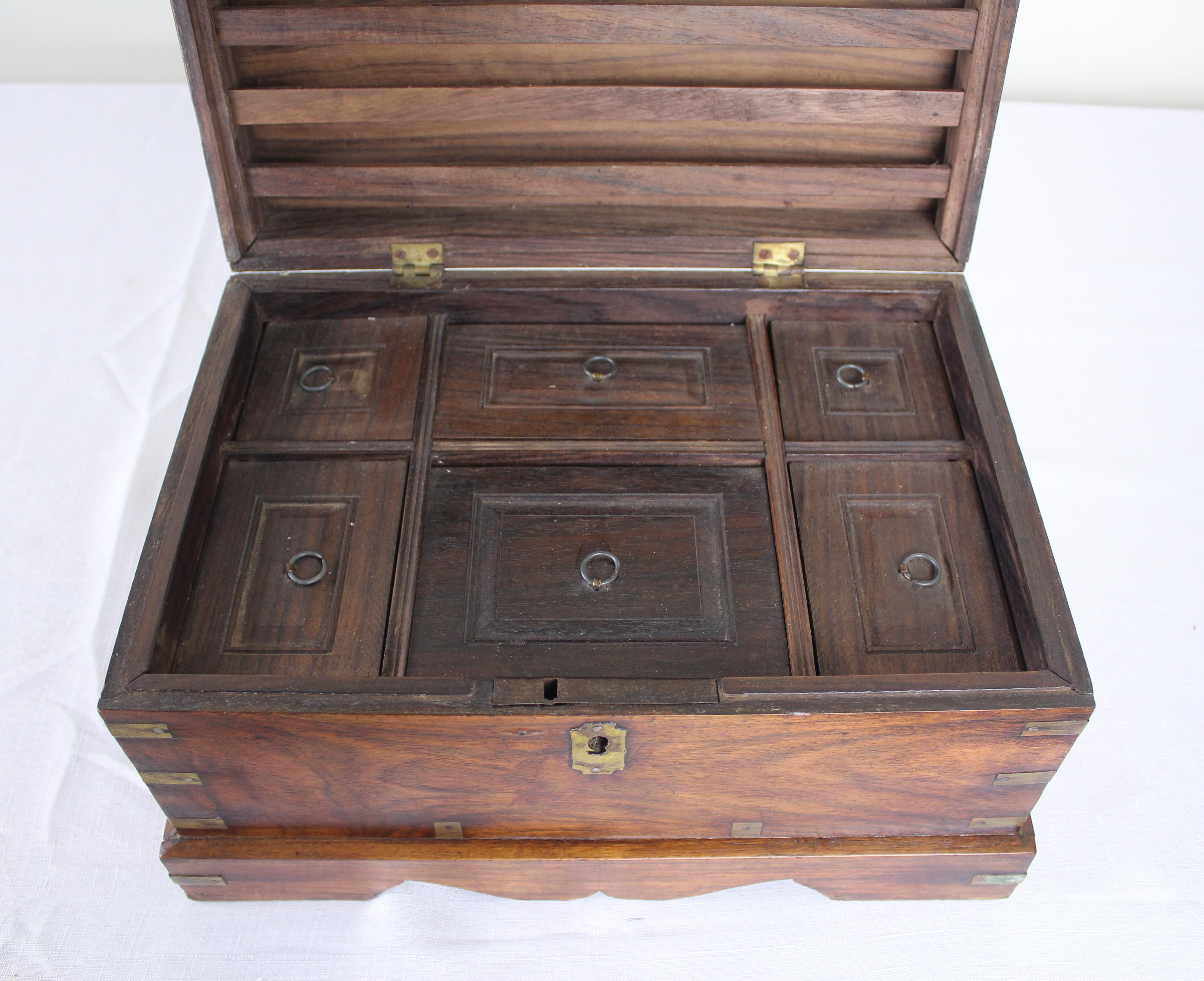 Brass 19th Century Indo European Teak Box For Sale