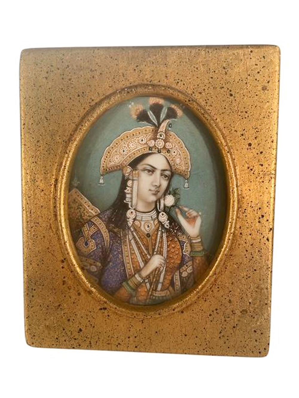 Anglo Raj 19th Century Indo-Persian Miniatures of Emperor Shah Jahan and Mumtaz Mahal For Sale