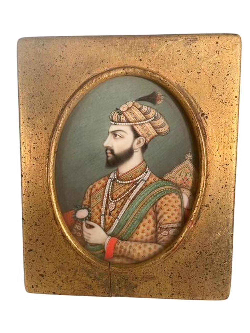 Indian 19th Century Indo-Persian Miniatures of Emperor Shah Jahan and Mumtaz Mahal For Sale