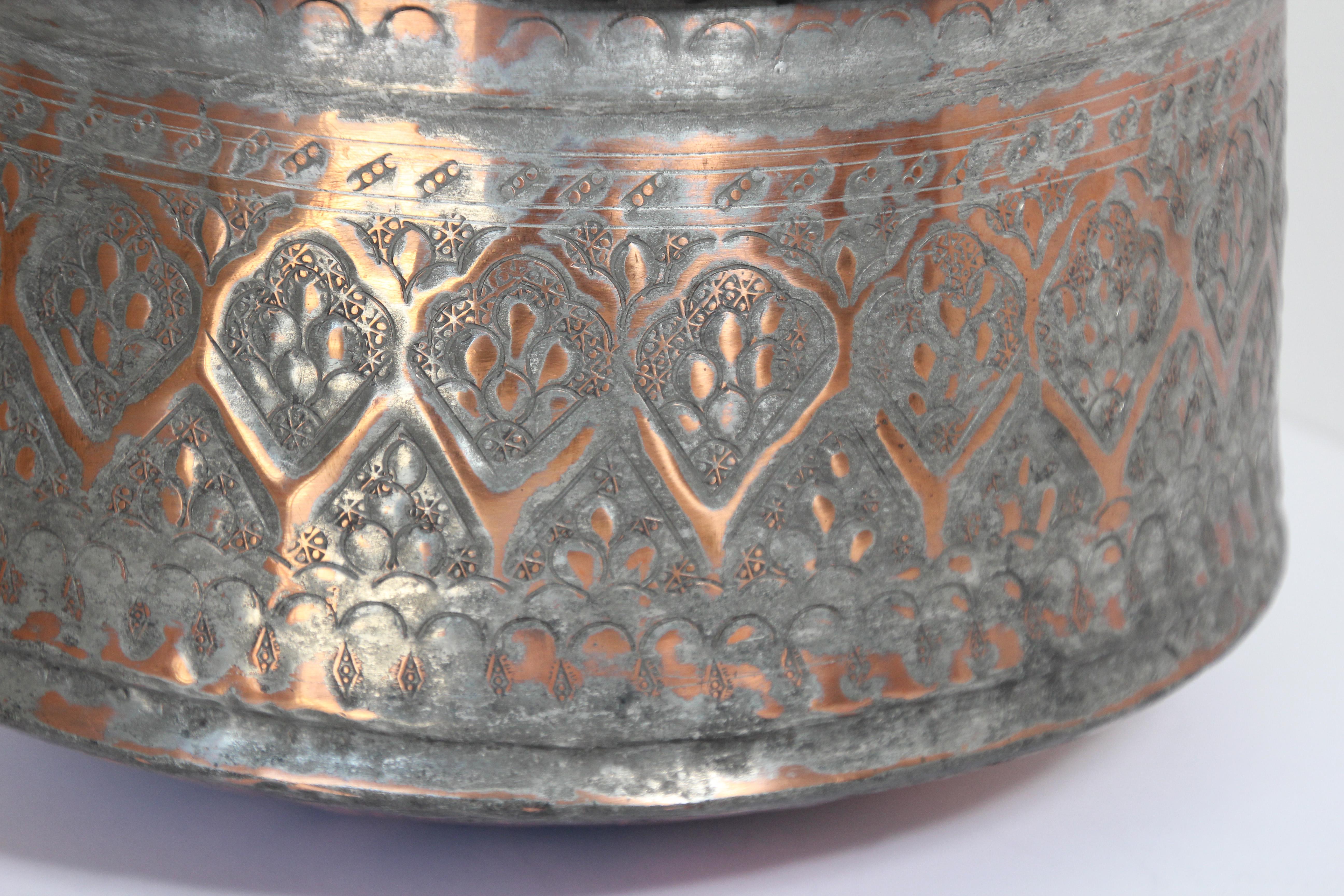 Moorish 19th Century Indo Persian Mughal Tinned Copper Bowl For Sale