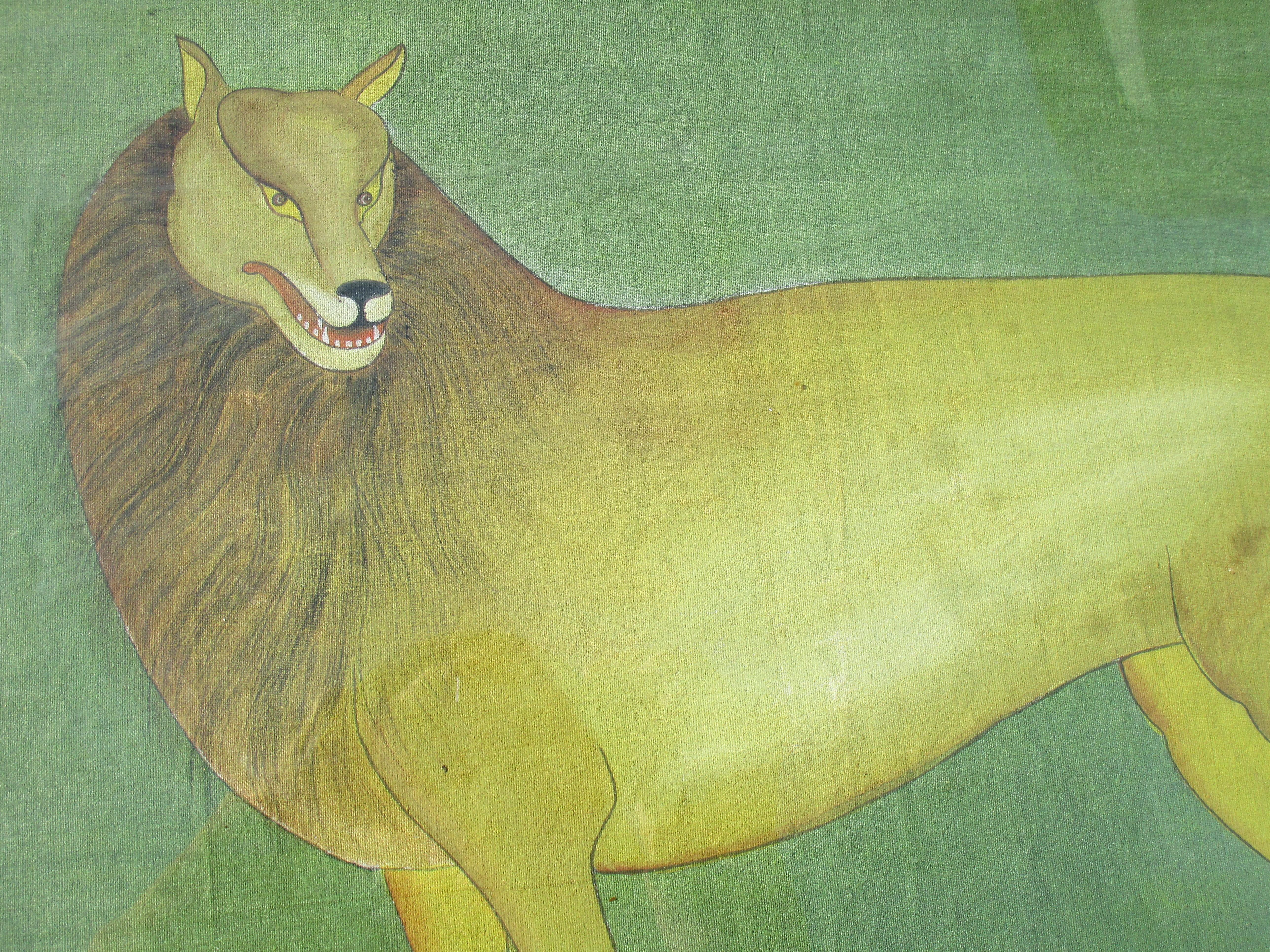 Medieval Indo Persian Painting Fantastical Lion, Circa 1900