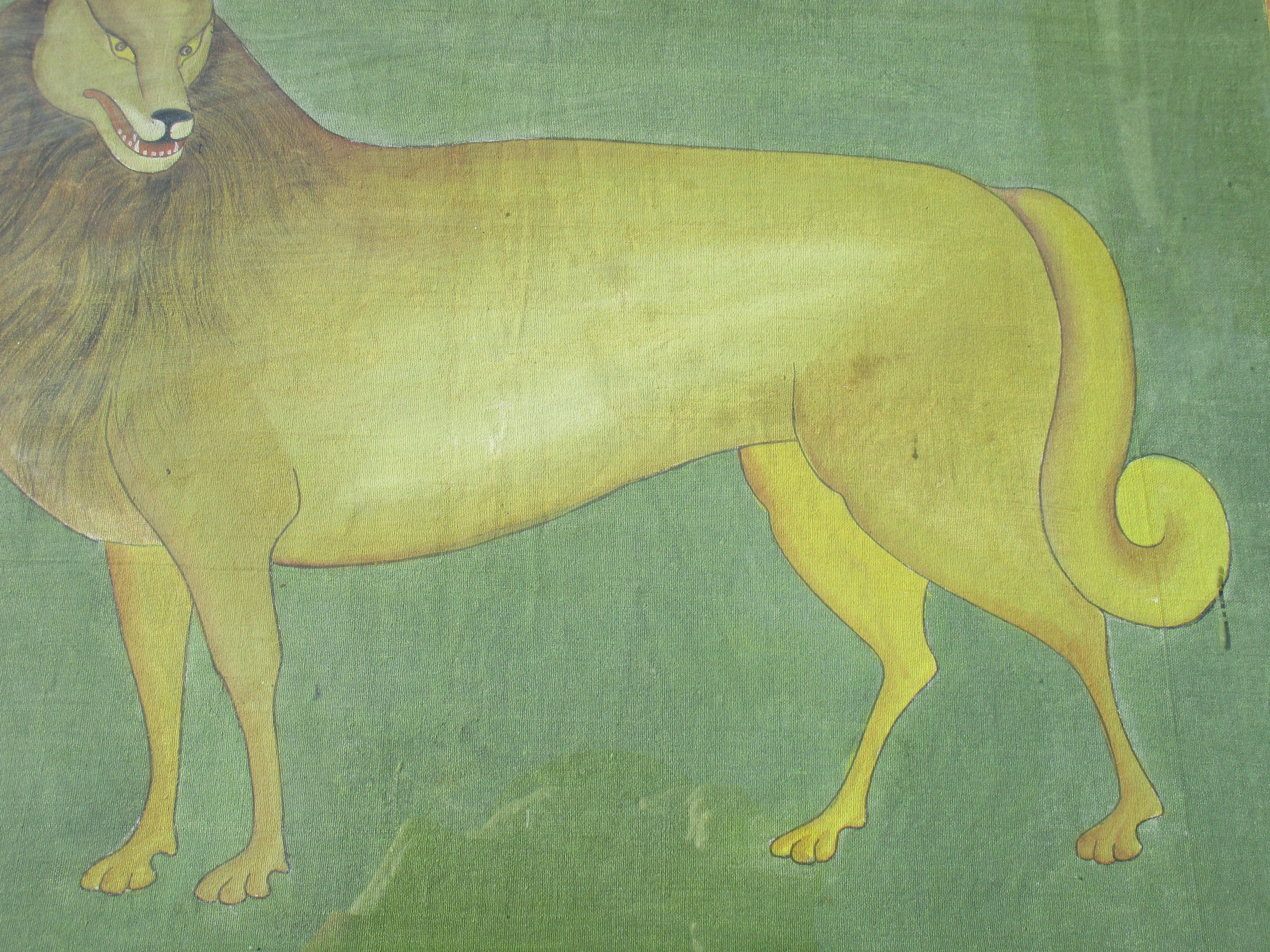 Hand-Painted Indo Persian Painting Fantastical Lion, Circa 1900