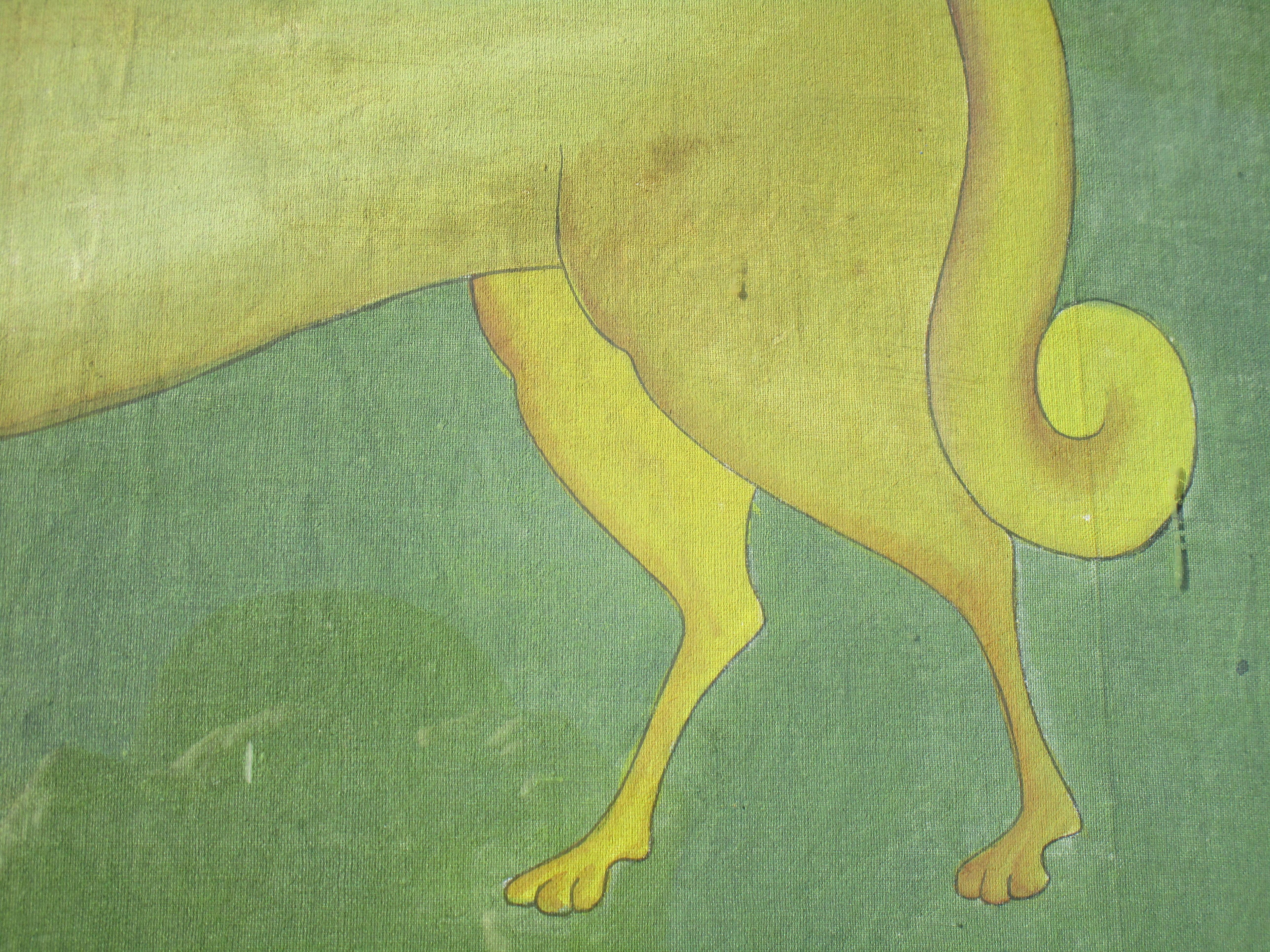 Fabric Indo Persian Painting Fantastical Lion, Circa 1900