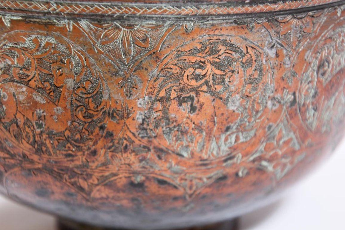 19th Century Indo Persian Qajar Tinned Copper Lidded Bowl 4