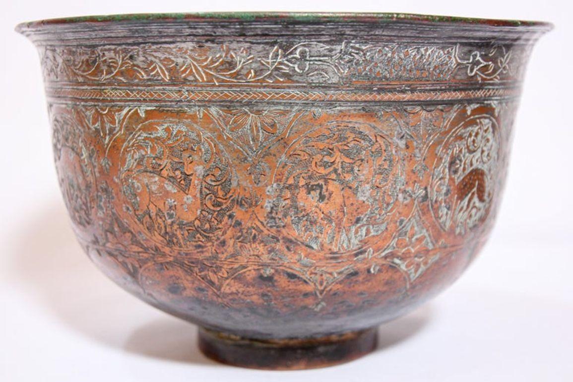 19th Century Indo Persian Qajar Tinned Copper Lidded Bowl 5