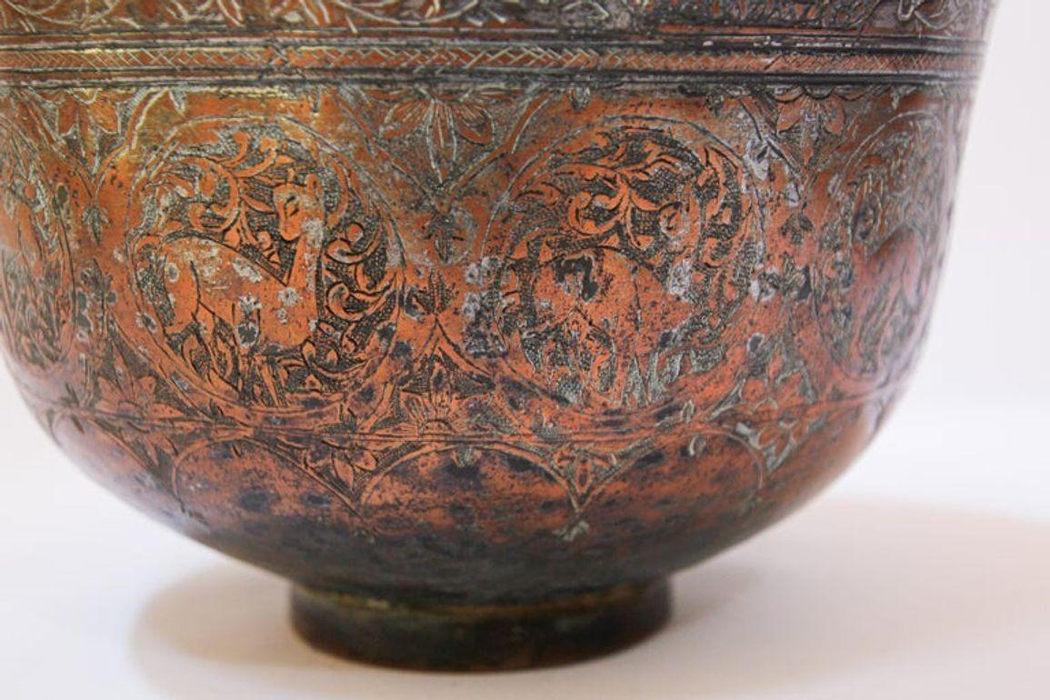 Bronzed 19th Century Indo Persian Qajar Tinned Copper Lidded Bowl