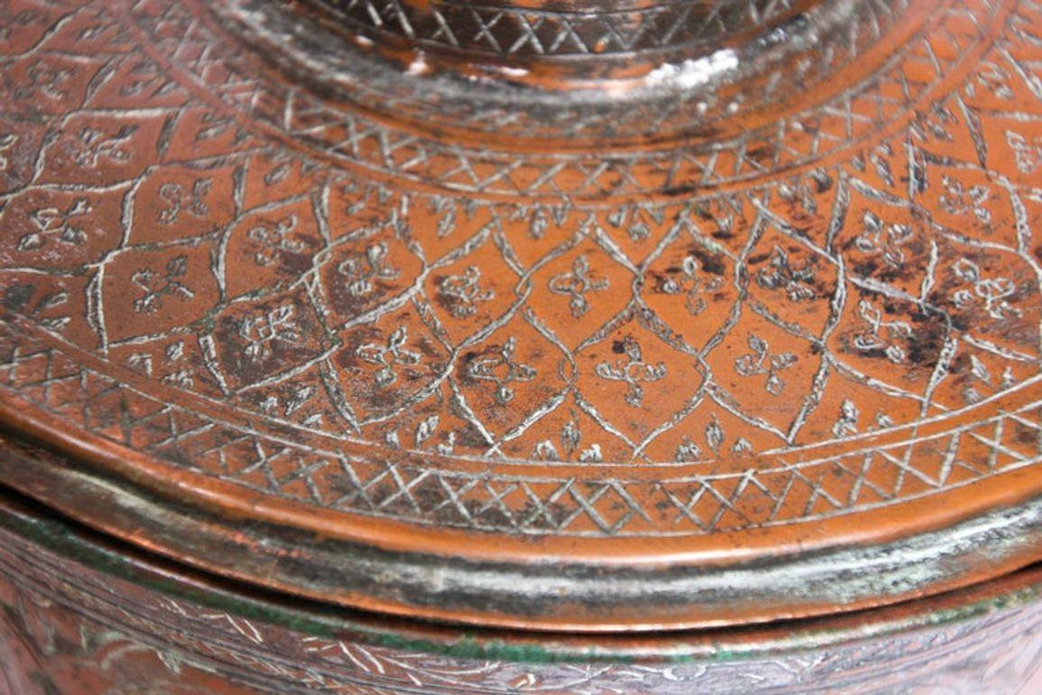 19th Century Indo Persian Qajar Tinned Copper Lidded Bowl In Fair Condition In North Hollywood, CA