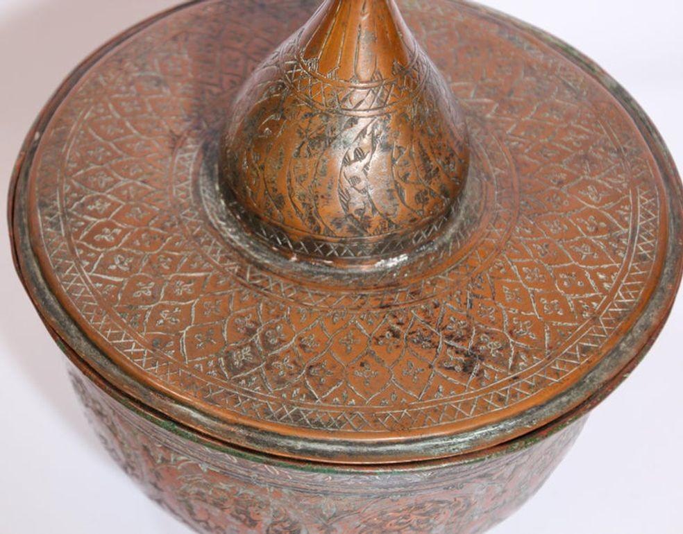 Bronze 19th Century Indo Persian Qajar Tinned Copper Lidded Bowl