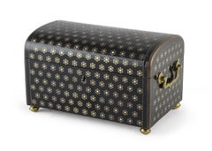 19th century Indo-Portuguese Lacquered Wooden Box with Patterned Floral Motif
